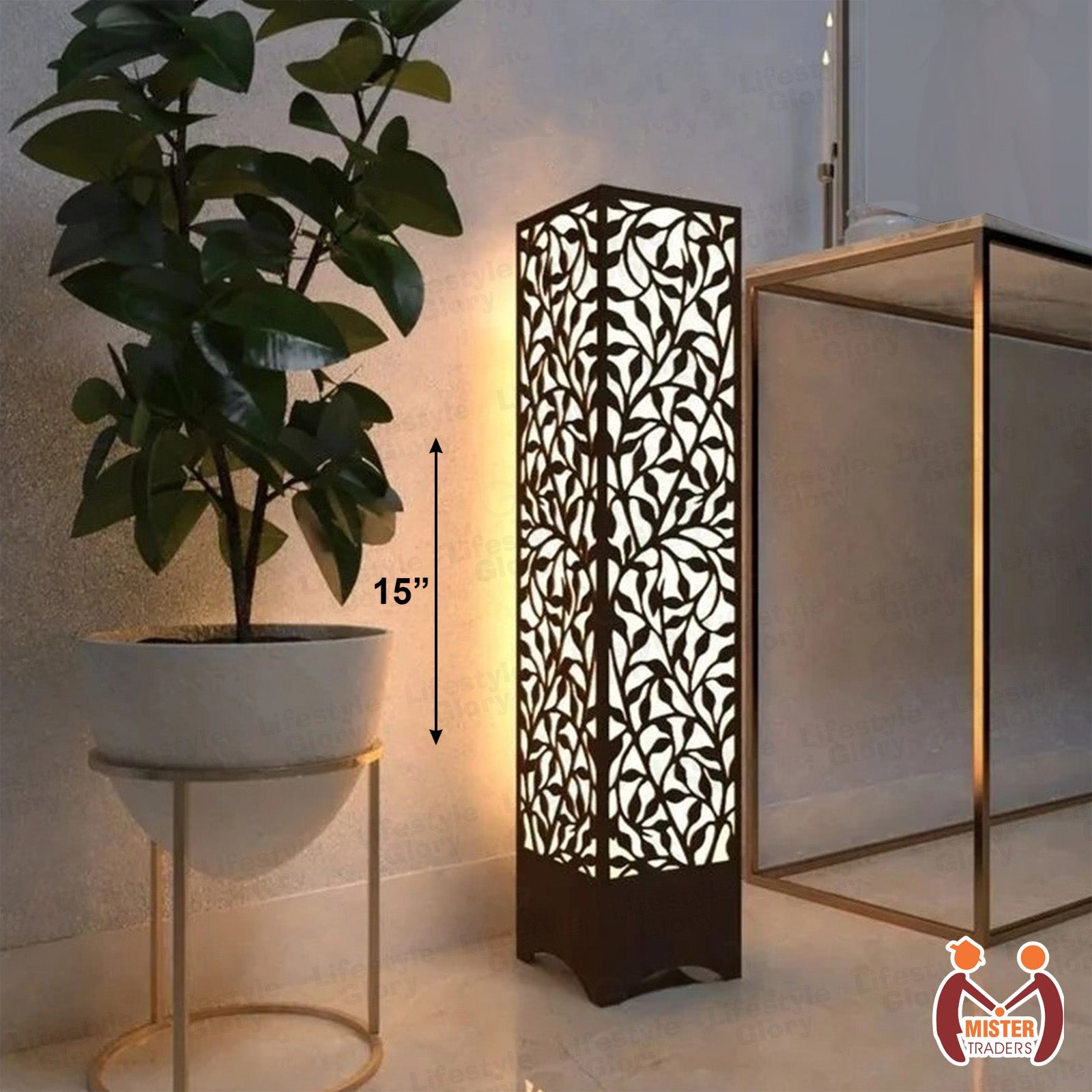 Deep Laser Cut Wooden Side Table Lamp For Bedroom