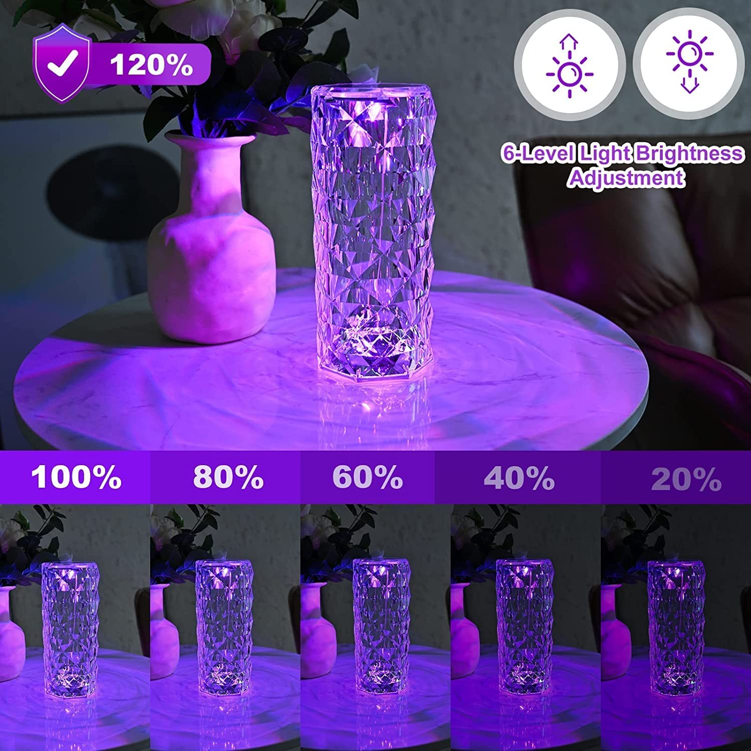 USB Rechargeable Crystel Lamp Rose Light