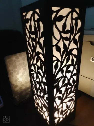 Deep Laser Cut Wooden Side Table Lamp For Bedroom