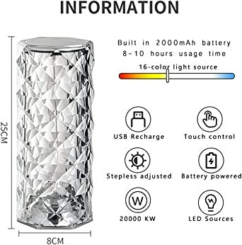 USB Rechargeable Crystel Lamp Rose Light